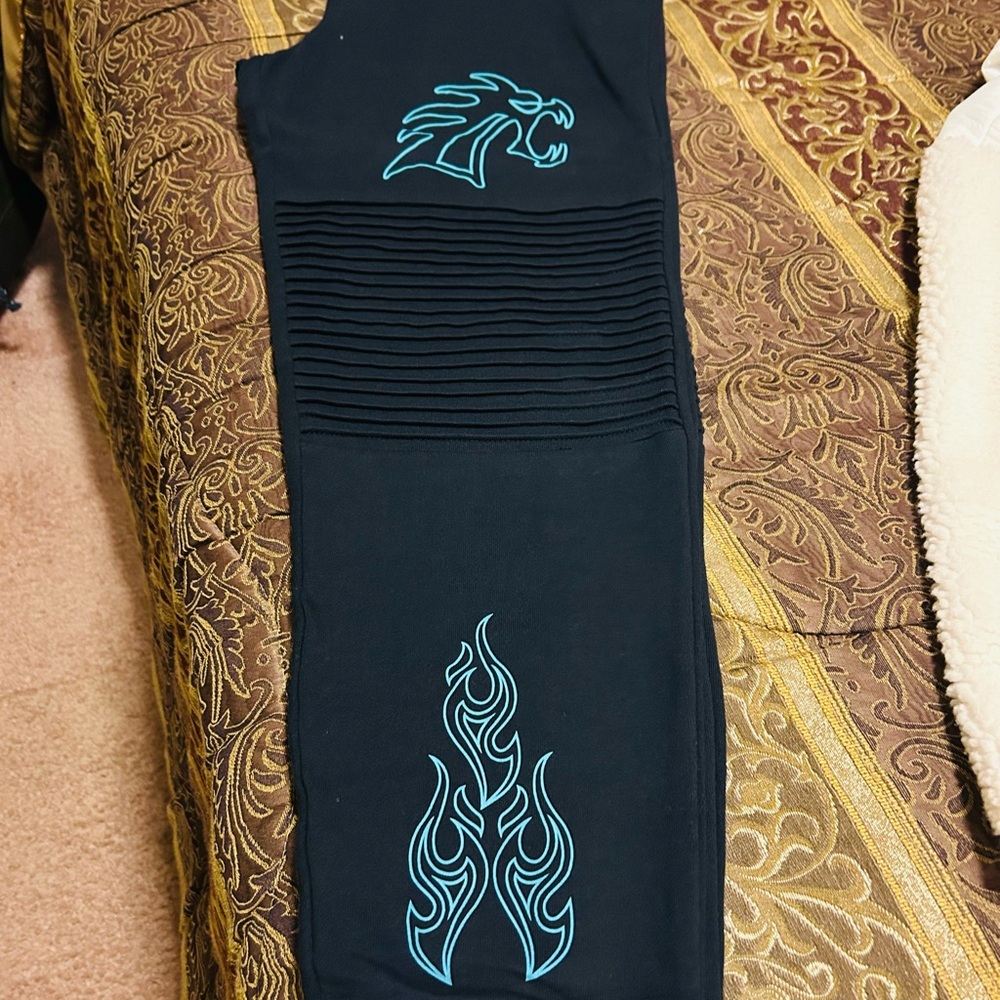 Black Leggings with Blue Tribal Design
